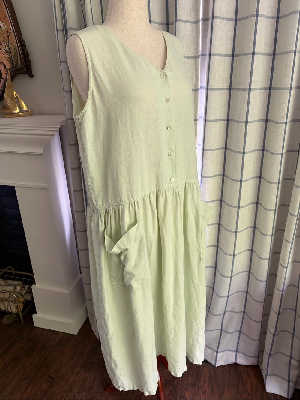 Vintage Linen Green Spencer Tyler Drop Waist Lagenlook Cottage Sleeveless Dress - Picture 10 of 11